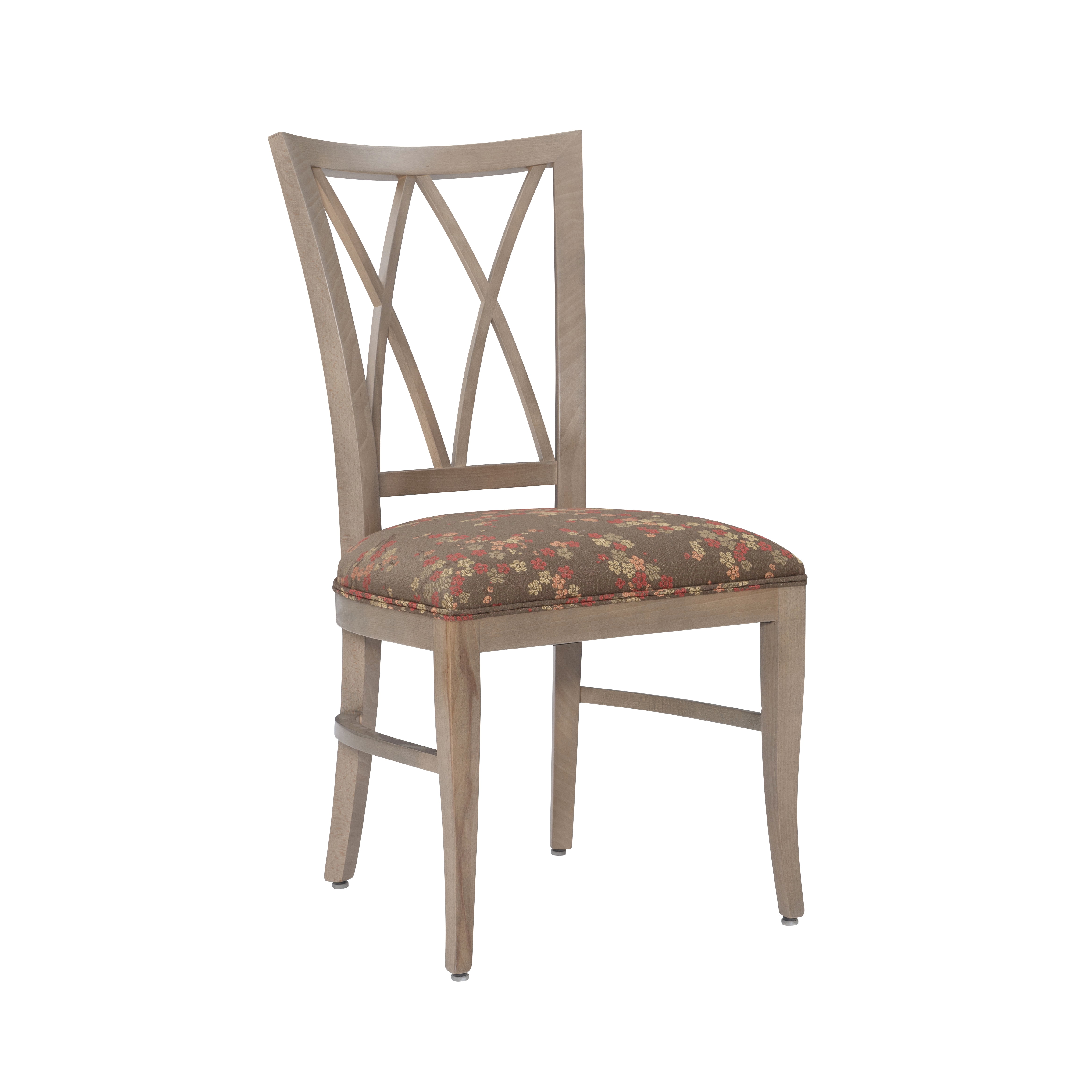 Linon Tanlsey Upholstered Dining Chair, Set of 2, Natural with Brown and Multicolor Flower Pattern Fabric