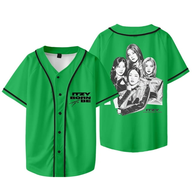 Kpop ITZY Né pour Tre Tour Photo Merch Veste de Baseball T-Shirts Femmes Hommes Mode Col en V Manches Courtes,G,style 5