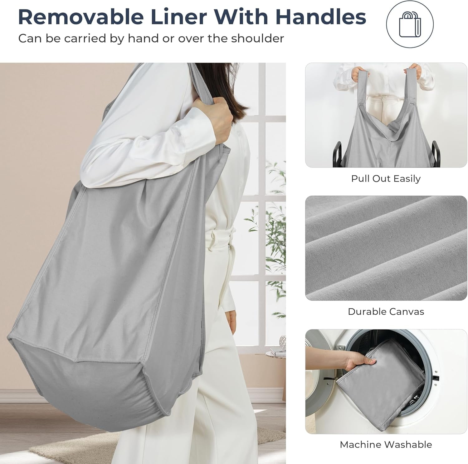 Laundry Hamper, 90L Rolling Laundry Sorter Cart with Removable and Washable Liner Bag, Clothes Hamper with Wheels and Metal Handle for Laundry Room and Bedroom, Gray