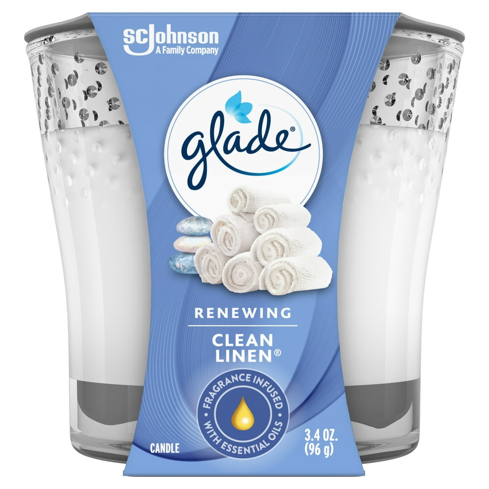 Glade Jar Candle Clean Linen, Fragrance Candle infused with Essential