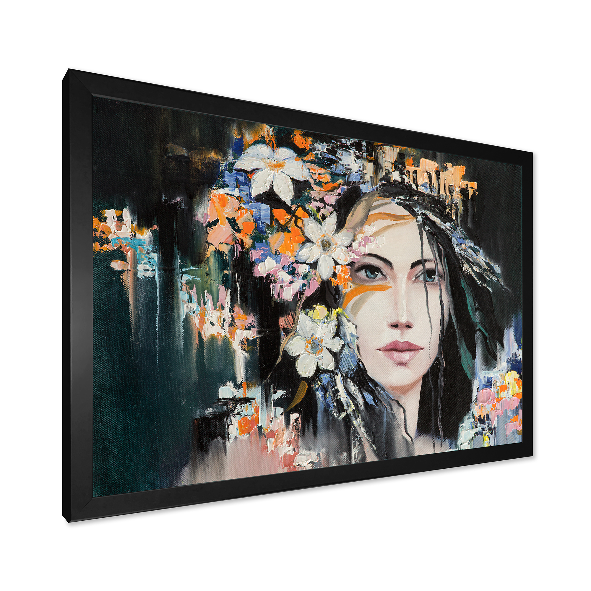 Designart 'Portrait Of A Young Woman With Flowers I' Modern Framed Art Print