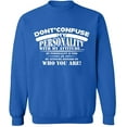 thumbnail image 2 of OXI Crewneck Sweatshirt - Don't Confuse My Personality,Basic Casual Sweatshirts for Men's and Women Fleece Sweatshirt Long Sleeve- Royal Blue X-Large, 2 of 2