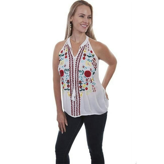 Scully Western Shirt Womens Sleeveless Rick Rack XL White F0_HC455