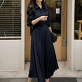 thumbnail image 6 of PIKADINGNIS Elegant High Waist Pleated Dress Women Korean Fashion with Belt Shirt Dresses Female Autumn Long Sleeve Midi Dress, 6 of 6