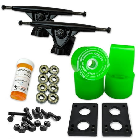 LONGBOARD Skateboard TRUCKS COMBO set w/ 71mm WHEELS + 9.675  Polished / Black trucks - Green wheels Black trucks price history on PriceWatchPro