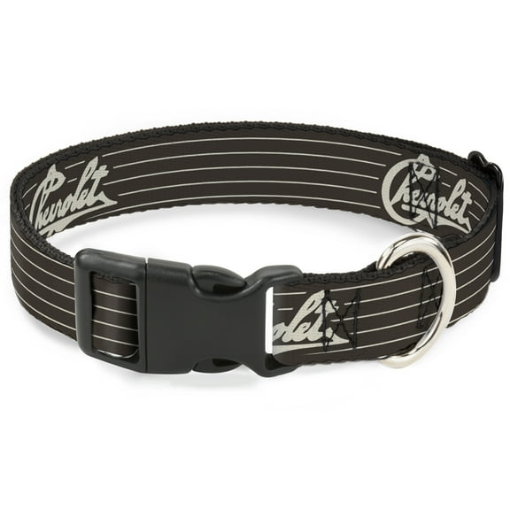 GM General Motors Pet Collar, Dog Collar Plastic Buckle, Chevrolet Heritage Script Stripe Charcoal Tan, 7 to 8.5 Inches 0.5 Inch Wide