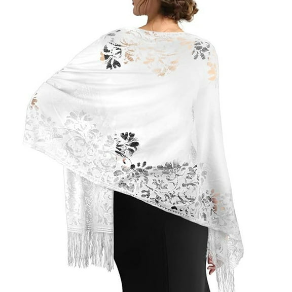 RUISINERY Lace Shawl Hollowed Shoulder Wrap With Decorative Tassels Spring Dress Shawl For Fashion Women All Matching
