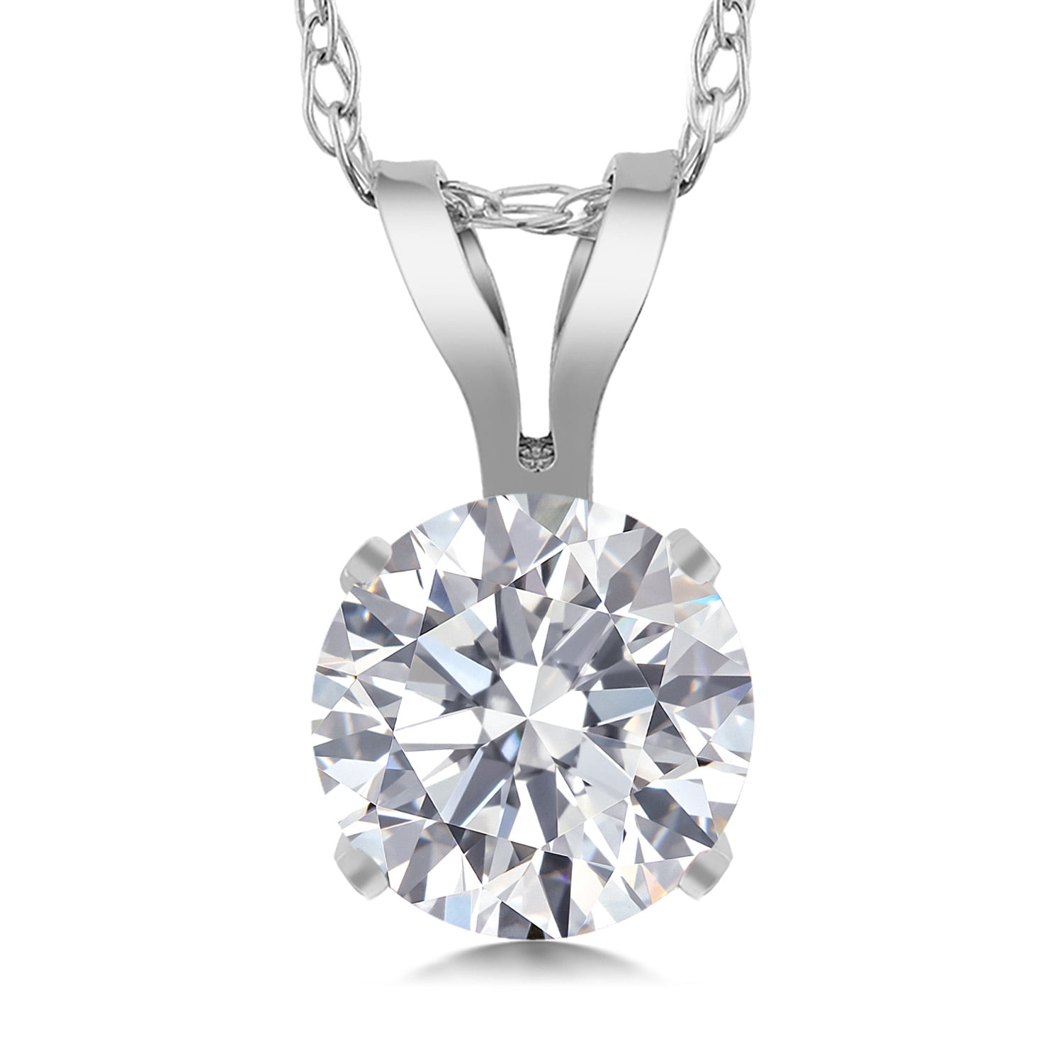 Gem Stone King 14K White Gold Lab Grown Diamond Pendant Necklace for Women | 0.50 Cttw | Gemstone April Birthstone | Round 5MM | DEF Color | VVS-VS Clarity | With 18 inch Chain