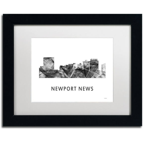 Trademark Fine Art 'Newport News VA Skyline WB-BW' Canvas Art by Marlene Watson, White Matte, Black Frame