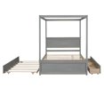 thumbnail image 4 of Full Size Canopy Bed with Trundle Bed and 2 Drawers, Wood Full Platform Bed with Headboard, Footboard and Slat Support, Modern 4 Poster Panel Bed, No Box Spring Needed, Brushed Gray, 4 of 7