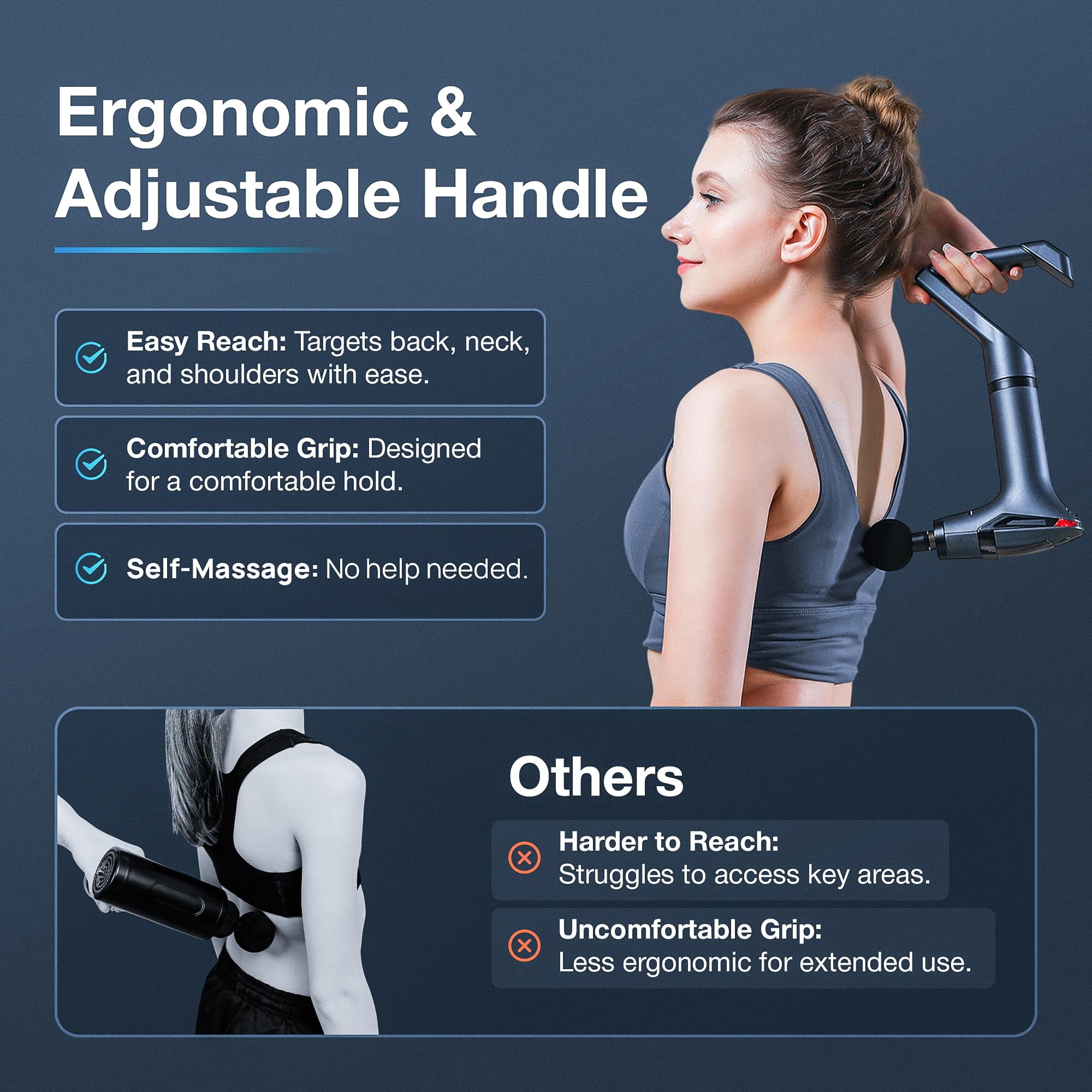 JOGGEIL Massage Gun, 3-in-1 Percussion Muscle Massage Gun with Extended Handle & Massage Belt, Back Massager for Athletes, Muscle Recovery, Back Pain Relief, 4 Heads, LED Display