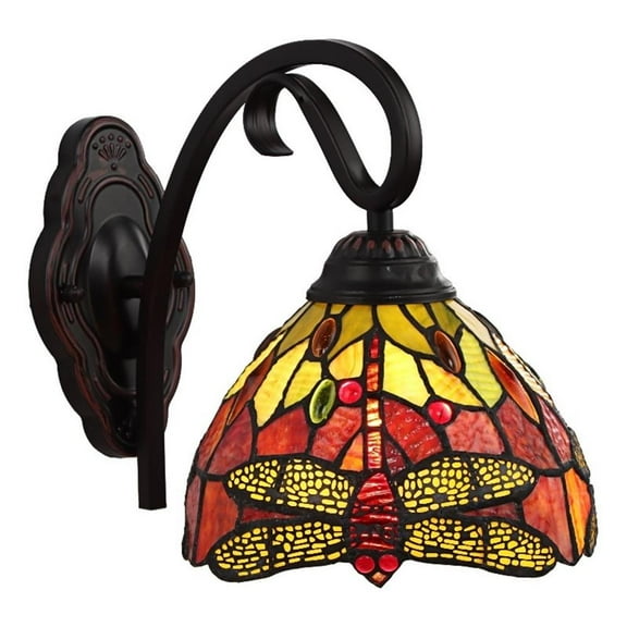 Chloe Lighting Empress Dragonfly 1-Light Glass Wall Sconce in Dark Bronze