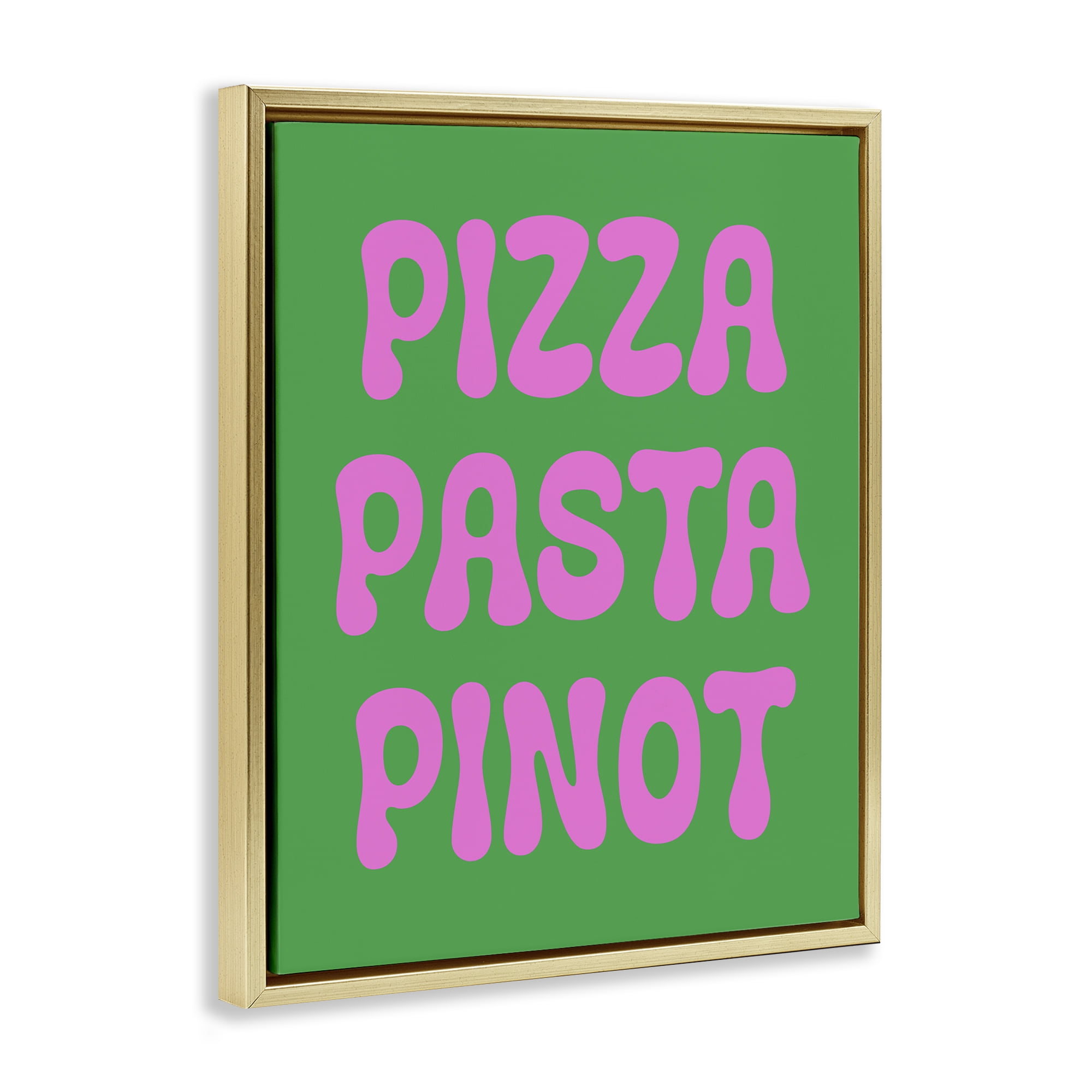 Stupell Industries Pizza Pasta Pinot Food & Beverage Painting Gold Floater Framed Canvas Art Print Wall Art, 25 x 31