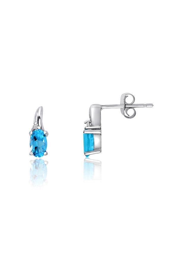 14k White Gold BlueTopaz and Diamond Earrings