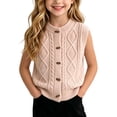 thumbnail image 6 of Xdegoge Girls Cable Knit Sweater Vest Sleeveless Button Down Cardigan Crewneck Waistcoat Fall Winter Warm Layering Tops for Kids Casual School Everyday Wear, 6 of 9