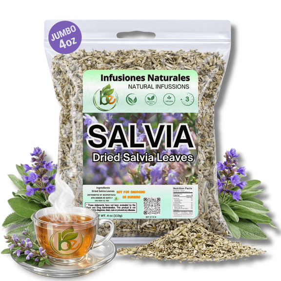 Salvia (Sage) Herbal Tea (4 oz)–100% Natural Culinary Sage Loose Leaf (Salvia officinalis)–Traditional Digestive & Wellness Infusion–Caffeine-Free, Vegan,–Not for Smudging–Authentic by BEXPERTSUSA