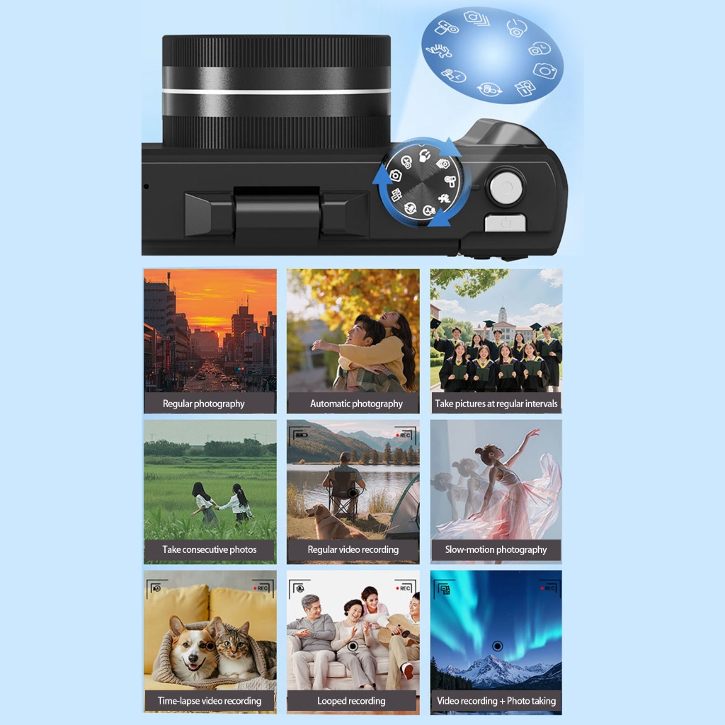 Vlog Digital Camera With Flip Screen 5K 75MP Photos 18X Zooming Auto Focusing