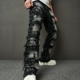 thumbnail image 6 of Men's Jeans Ripped Patch Slim Fit Hop Bootcut Trousers Street Style Skinny Distressed Men Pants, 6 of 9