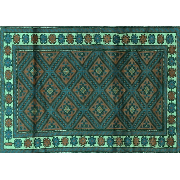 Ahgly Company Machine Washable Indoor Rectangle Persian Turquoise Blue Traditional Area Rugs, 8' x 10'