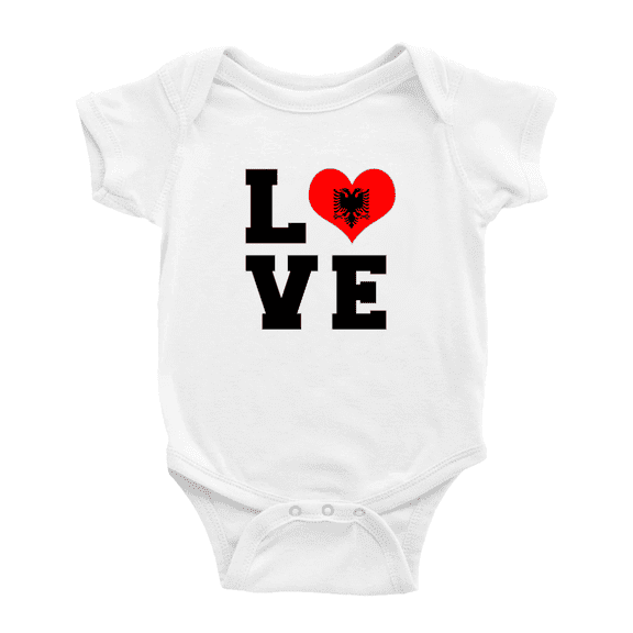 Love Albania Flag Heart Cute Baby Rompers Baby Clothes (White, 0-3 Months)