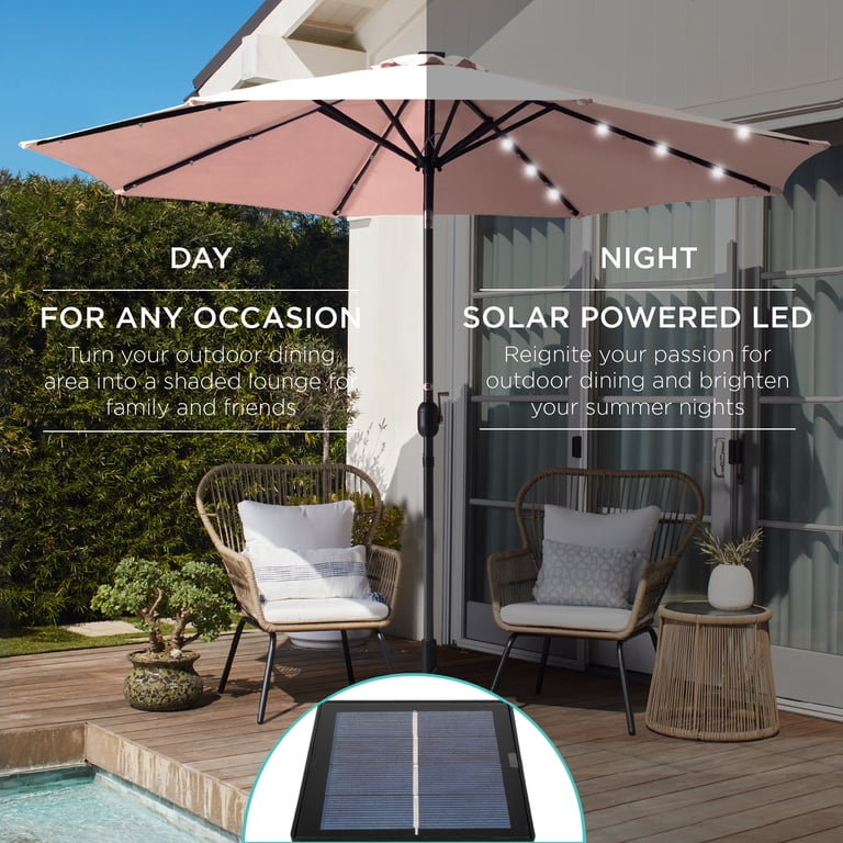 best patio umbrella for sun protection Choice Products 9x12ft 2-Tier Square Outdoor Solar LED Cantilever w/ 360-Rotating Base Tan For outdoors Best Patio Umbrellas For Wind
