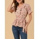 thumbnail image 5 of Blusa envolvente con volantes de manga corta en V cruzada para mujeres Inspire Chic en rojo claro, 5 of 7
