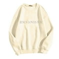 thumbnail image 4 of LEKDFST Christian Sweatshirt Women Jesus Loves You Religious Sayings Pullover Letter Print Long Sleeve Crew Neck Fall Tops Beige XXL, 4 of 5