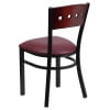thumbnail image 4 of BizChair Black 4 Square Back Metal Restaurant Chair - Mahogany Wood Back, Burgundy Vinyl Seat, 4 of 7