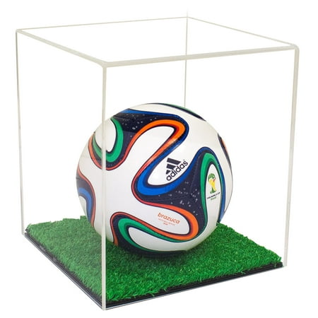 Deluxe Clear Acrylic Mini Soccer Ball Display Case with Turf Bottom