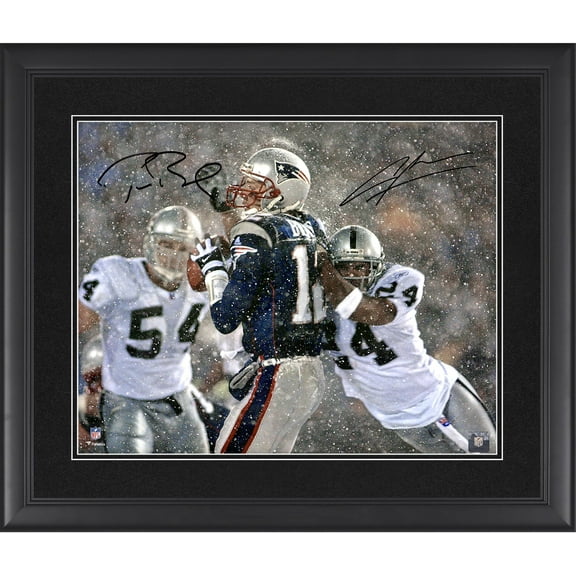 Tom Brady & Charles Woodson Framed Autographed 16" x 20" Tuck Game Photograph - Fanatics Authentic Certified