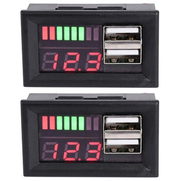 2X 12V Digital Voltmeter Voltage Battery Panel Meter for Car Motorcycle USB 5V 2A Output