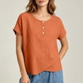 thumbnail image 4 of cocolona Summer Tops for Women Short Sleeve Crew Neck Button Asymmetrical Hem Shirts Dressy Casual Solid Color Blouses, 4 of 6