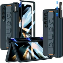 S Pen Holder Case Compatible Samsung Galaxy Z Fold 4 Case with Magnetic Hinge Protection & Wristband,Blue Shockproof PC Frame Full Body Protective Cases for Galaxy Fold 4 Screen Protector Case