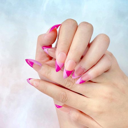 French Press On Nails Glossy Pink Graffiti Short Almond Fake Nails Two Tone Splicing Acrylic Full Cover Nail Tips For Women Girls 24pcs Walmart Canada