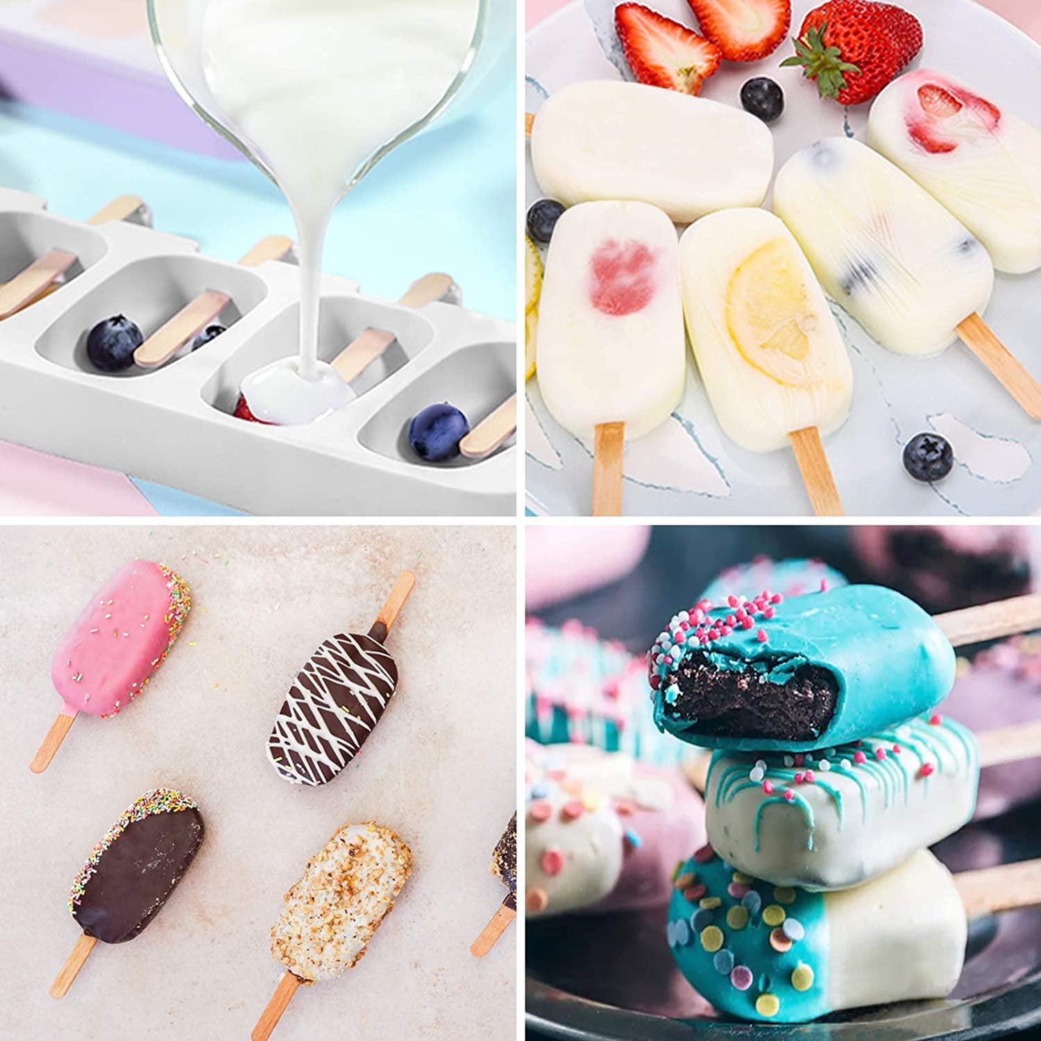 Kepooman Silicone Durable DIY Popsicles Mold Set for Ice Cream, Fresh Fruitsicle Frozen Pop Tray Holders, White Kepooman Silicone Durable DIY Popsicles Mold Set for Ice Cream, Fresh Fruitsicle Frozen Pop Tray Holders, White