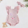 thumbnail image 2 of mgoYE My First Easter Baby Girl Outfit Newborn Summer Ruffle Romper Corduroy Sleeveless Jumpsuit Cute Easter Clothes with Headband(Red,0-3 Months), 2 of 8
