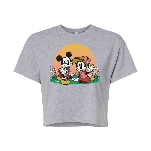 Disney - Mickey & Friends - Minnie & Mickey Enjoy the Sunset - Juniors Cropped Cotton Blend T-Shirt
