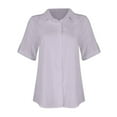 thumbnail image 4 of Button Down Shirt Women Cotton Short Sleeve Blouses V Neck Collared Button Up Summer Beach Tops Light Purple XL, 4 of 6