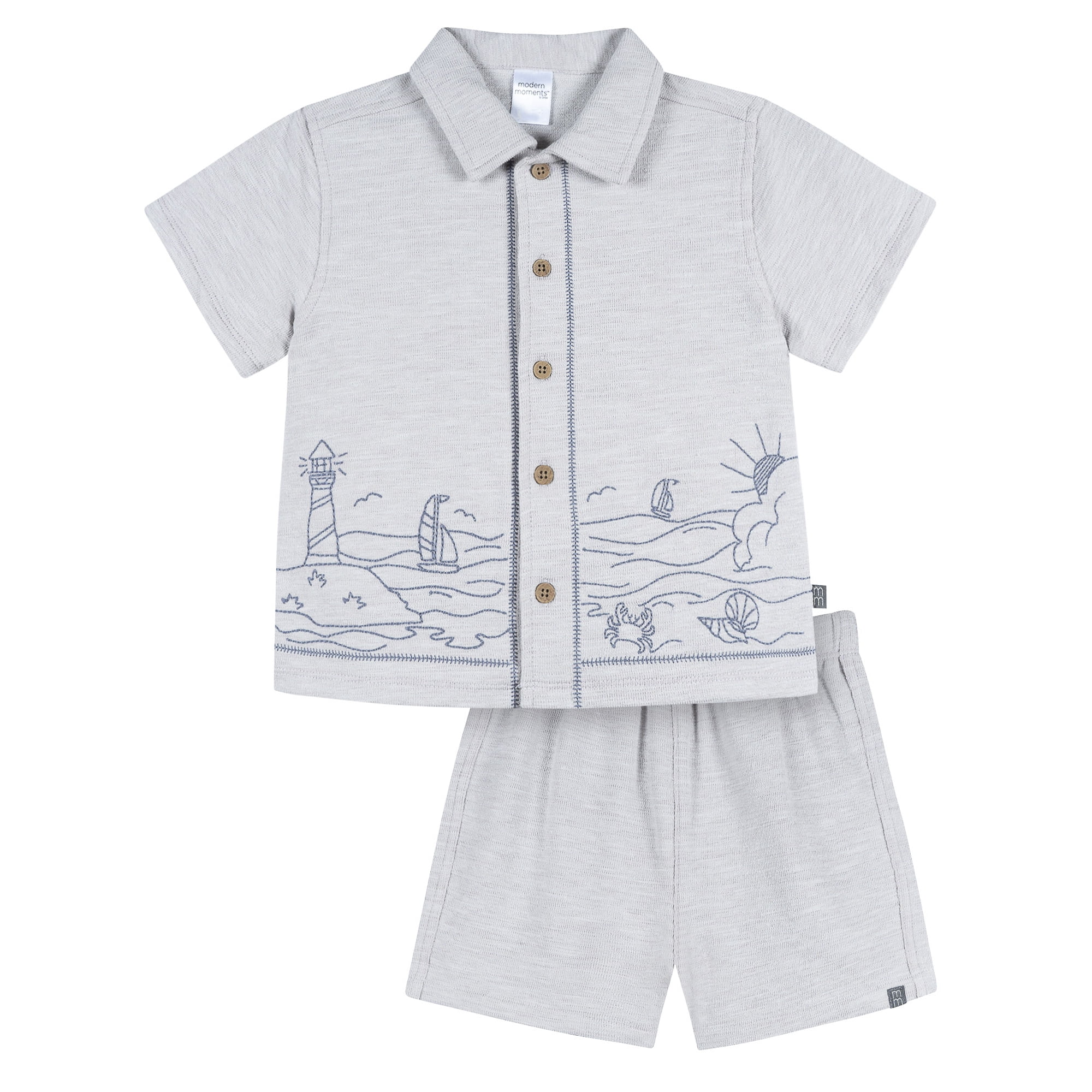 Modern Moments by Gerber Toddler Boy Button Front Shirt with Embroidery Set, 2-Piece, Sizes 12 Months - 5T