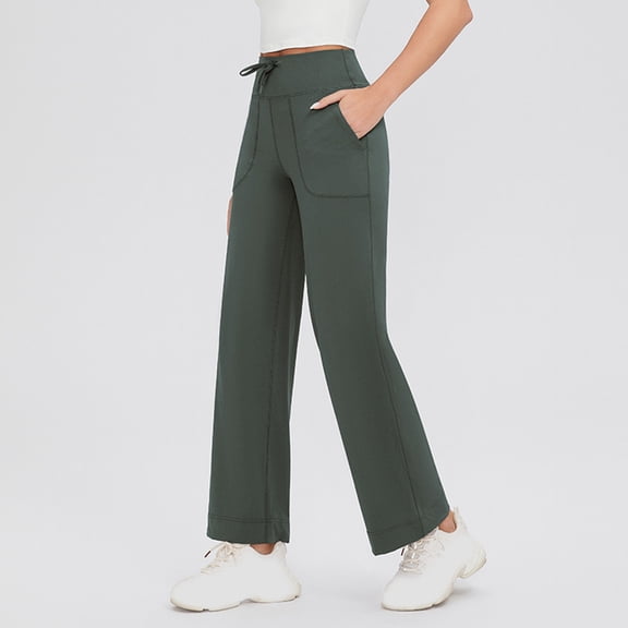 Yotami Women's Everyday Wear Yoga Pants Plus Size High Waisted Tummy Control Straight Leg Pants with Pocket Butt Lifting Drawstring Pant