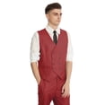 thumbnail image 4 of 3 Piece Linen Suits for Men Slim Fit Casual Beach Wedding Summer Grooms Groomsmen Linen Blazer Pants Suit Red 3XL, 4 of 7