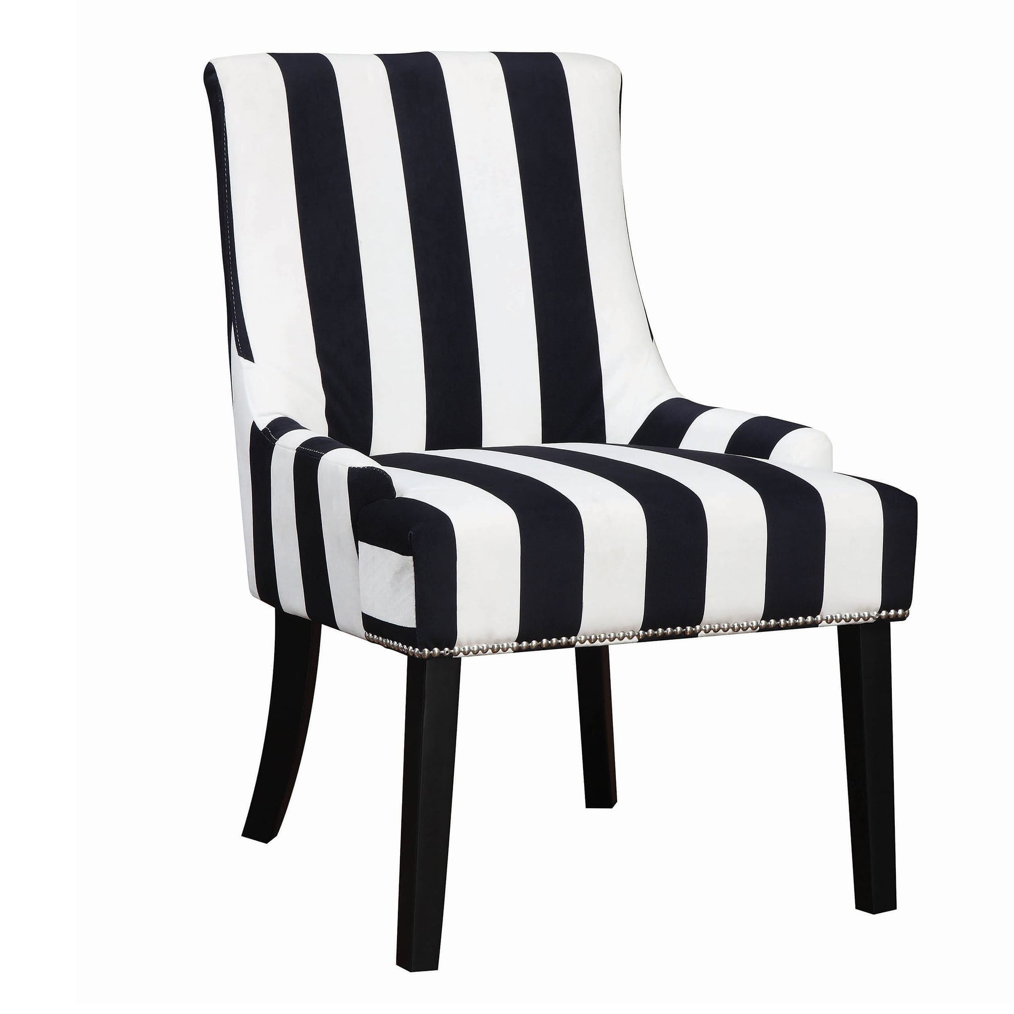 Block Striped Fabric Upholstered Wooden Accent Chair, Navy