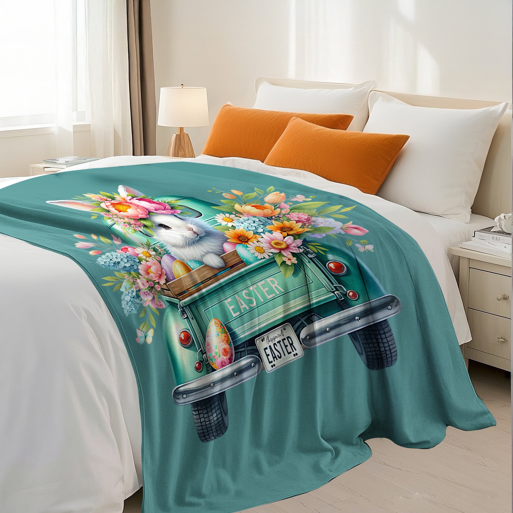Easter Throw Blanket, Warm Fleece Flannel Bed Blanket, Lightweight Easter Blanket for Sofa Bed Couch 50"x60"
