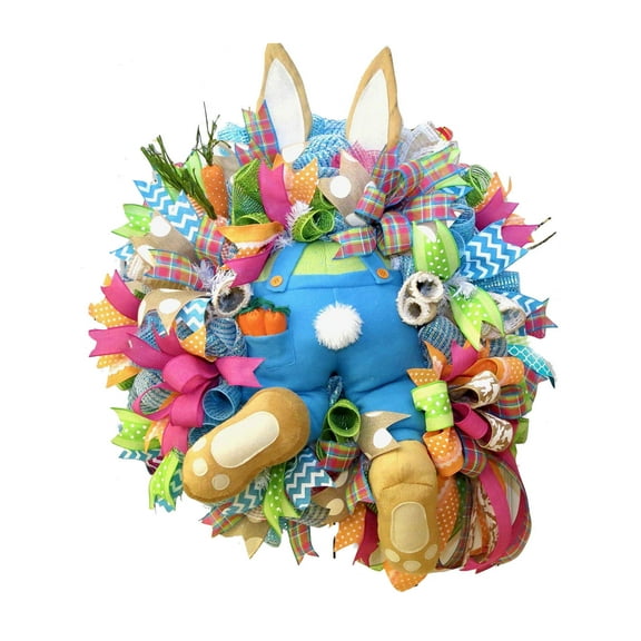 Noothes Easter Bunny Wreath for Spring Door Decor, Reusable Indoor Outdoor Wall Window Garland with Farmhouse Style