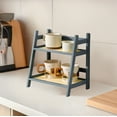 thumbnail image 5 of 2-Tier Desktop Organizer Wooden Storage Rack for Office Desk Organization Kitchen Countertop Shelf Dormitory Clutter Management(Gray), 5 of 6
