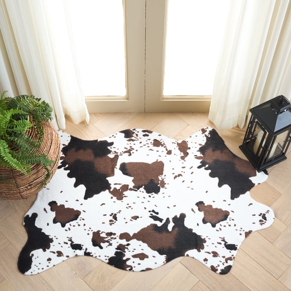 Safavieh Faux Cow Hide Isolde Animal Print Machine Washable Area Rug, Ivory/Dark Brown, 4'7" x 5'3"