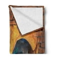 thumbnail image 2 of Dinosaur Soft Flannel Fleece Blanket, Tyrannosaurus Breaks a Brick Wall Frightening Scary Scenery Jungle Invaded House, Cozy Plush for Indoor and Outdoor Use, 50" x 60", Orange Blue, by Ambesonne, 2 of 5