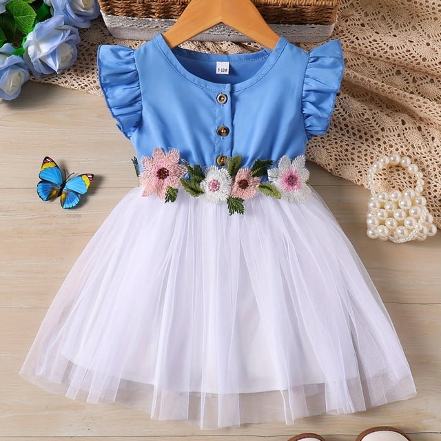 Robes pour Tout-Petites Fille à Volants Sans Manches Robe en Tulle pour Bébé Fille Robe d'Été pour Filles Mode Décontractée Robes Tenue pour Bébé Fille 18-24 Mois