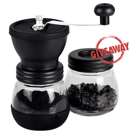 Manual Coffee Grinder Set, Hand Coffee Mill With Conical Ceramic Burr Two Glass Jars, Black Manual Coffee Bean Grinder & Spice Grinder