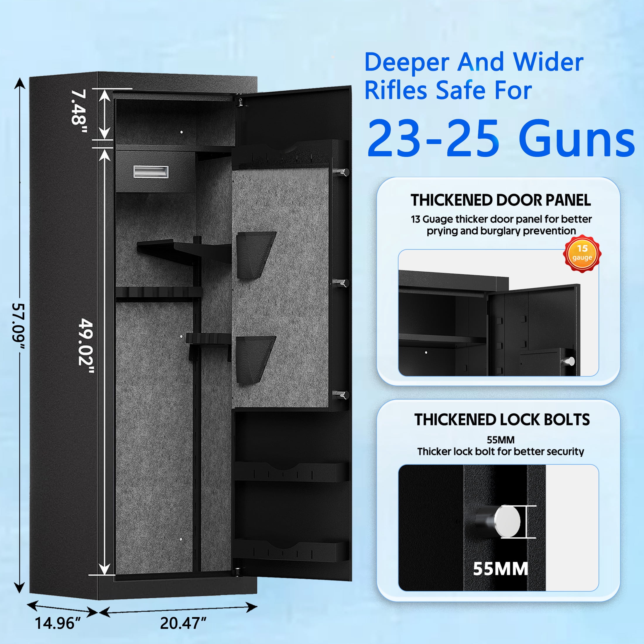 Sapital 25-Gun Biometric Rifle Safe, Assembled Large Cabinet with Fingerprint Lock & Pistol Pockets